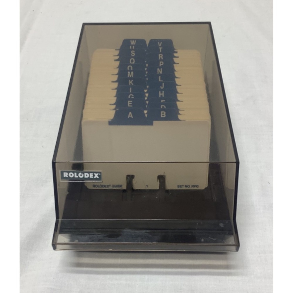 Vintage Rolodex Organizer Covered Tray w/Blank Cards & Blue Tab Dividers VIP24C